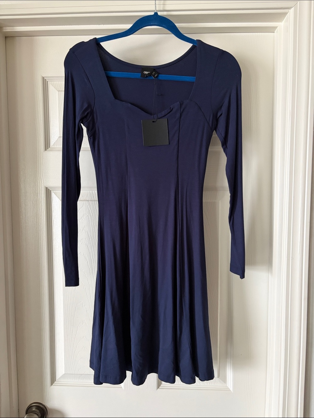 ASOS Women's Long Sleeve Navy Blue Fit-and-Flare Dress